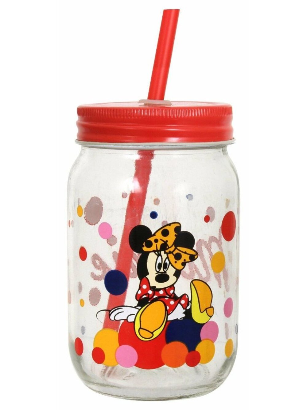 Disney Minnie Mouse Mason Jars With Lids & Straws Set Of Two